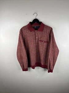 Vintage John Blair Pullover Adult Medium Red Sweatshirt Henley Collared 90s B31 - Picture 1 of 9