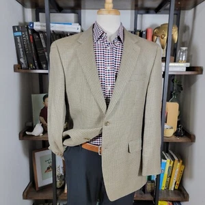 Chaps Men's Sport Coat Blazer Two Button Beige Houndstooth Silk Wool Size 42R - Picture 1 of 12