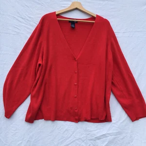 Red Rib Knit Cardigan Sweater Venezia Jeans Size 26/28 Cotton Blend - Picture 1 of 6