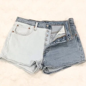 Levi’s 501 Sz 32 (14/15) Two Tone Denim Women’s Shorts Colorblock Stretch Light - Picture 1 of 9