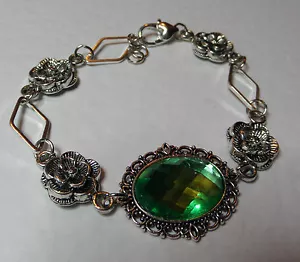 ESTILO VICTORIANO - ROSA DIAMANTE - PULSERA CHAPADA EN PLATA CRISTAL VERDE MANZANA DR - Imagen 1 de 6