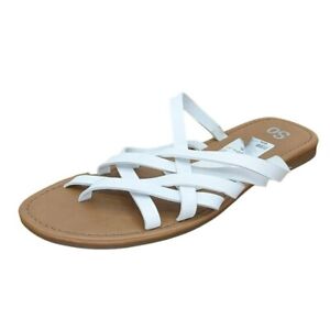 SO 10 M Pineberry White Tan Faux Leather Strappy Slide On Flat Sandals NWT Beach