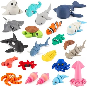 22-teiliges - 3D-gedrucktes Meerestier-Set, bewegliches flexibles Zappelspielzeug - Bild 1 von 9