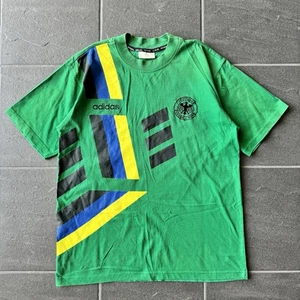 Vintage Adidas Germany Football Tee M Green 90s DFB Style Retro Trefoil OG - Foto 1 di 13