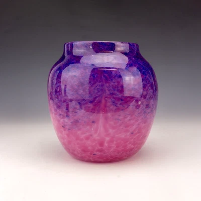 Antique Monart Scottish Glass - Pink & Purple Mottled Decorated Vase - Art Deco - image 1 of 4