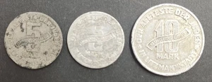 JUDAICA WW2 1943 Lodz Ghetto Jewish 10 Mark + 2x 5 Mark Coins Der Aelteste Juden - Picture 1 of 5