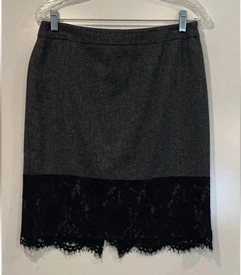 Saia lápis Vince Camuto feminina cinza preta renda tamanho 8P - Imagem 1 de 4