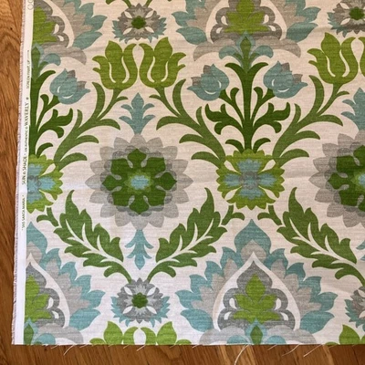 Waverly Sun N Shade Santa Maria Mint Julep Outdoor Fabric Green Floral Retro USA - Image 1 of 4