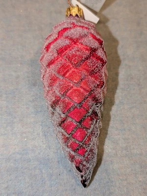 RETIRADO Christopher Radko Rojo Oscuro Cono de Pino Azúcar Escarcha Vidrio 1996 Polonia Foto 1 de 4