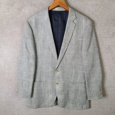 Chaqueta J Crew Ludlow Para Hombres 39R Beige Glen Blazer a Cuadros Mezcla Italiana de Seda Lino Foto 1 de 4