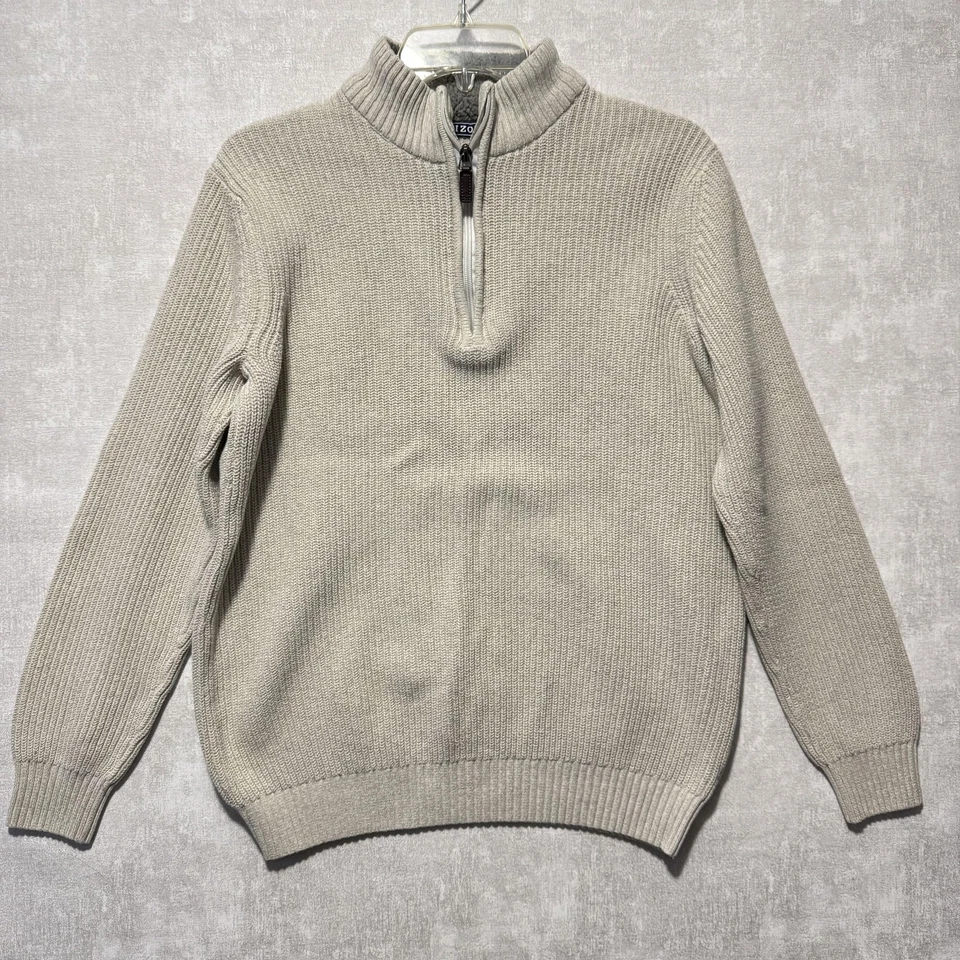Suéter IZOD Para Hombres Mediano Beige Cuarto Cremallera Cuello Simulado Tejido Acanalado Informal Foto 1 de 3