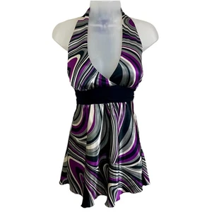 Top babydoll vintage Y2K supporto raso S piccolo schizzo blu vortice retrò futurismo - Foto 1 di 4