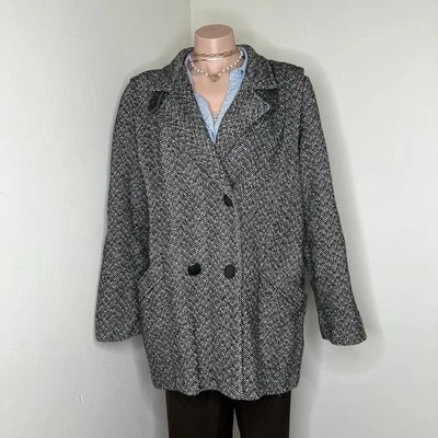 Abrigo Mujer Tweed Guisante Talla 16 Gris Grande 46" Abrigo Chaqueta Blazer EE. UU. Marcado Foto 1 de 4