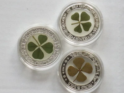 3x1oz Palau 2012, 2017 &2019 4-leaf clover Ounce of Luck Proof Silver Coin lot - Image 1 of 4