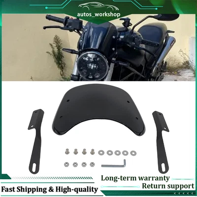 Black Windshield Windscreen Universal 5"-7" Round Headlight Motorcycle For Honda Foto 1 de 4