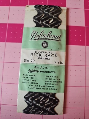 Nufashond Vintage Medium Rick Rack Black Silver Metallic Art. A 7163 2 Yard EACH - Image 1 of 2