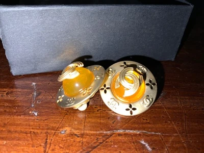 Pendientes clipon Chanel raros numerados CC ámbar vidrio Gripoix hechos en Francia Foto 1 de 4