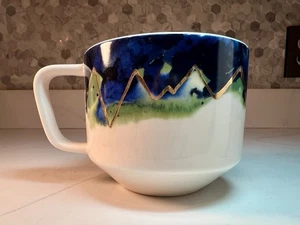 Starbucks 2015 Limited Edition Mug 12 oz - Blue Green Watercolor Gold Mountain - Bild 1 von 8