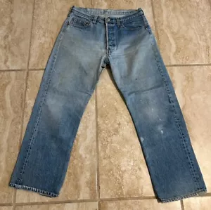 Vintage 80s Levis 501 Distressed Faded Denim Straight Jeans 31x27.5 - Picture 1 of 16