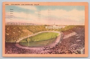 Cartolina in lino Colosseo Los Angeles California Football Stadium veduta aerea 1949 - Foto 1 di 2