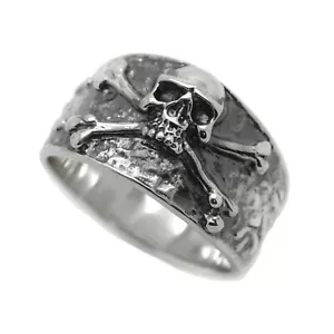 Una enorme banda de calavera y huesos para hombre anillo de plata, anillo pirata Jolly Roger para hombre - Imagen 1 de 9
