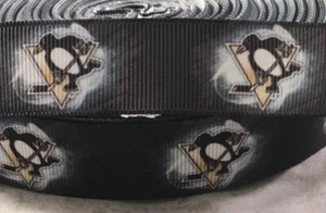 Penguins Ribbon - 7/8" Grosgrain Ribbon - Hockey Ribbon - Pittsburgh Penguins - Picture 1 of 1