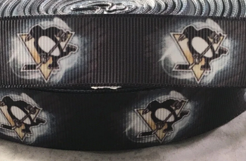 Penguins Ribbon - 7/8" Grosgrain Ribbon - Hockey Ribbon - Pittsburgh Penguins - Image 1 of 1