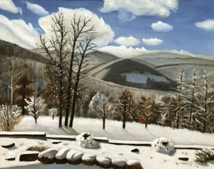 Große Rauchberge, Winter, Schnee, Original Ölgemälde, signierte Kunst, 28x22 - Bild 1 von 1