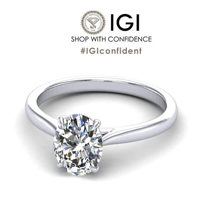 IGI Certified 2.00 Carat F/VS Lab Grown Oval Diamond Solitaire Ring in Platinum - Image 1 of 4