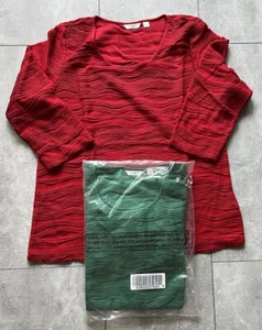 Liz Claiborne Women’s Set Of 2 Tops Thyme Green Red Size Large New Cotton Blend - Picture 1 of 10