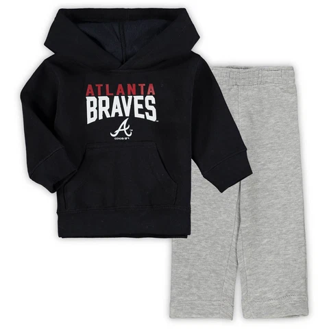 Infant Navy/Heathered Gray Atlanta Braves Fan Flare Fleece Hoodie and Pants Set Cover