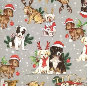 P600# 3 servilletas de papel individuales para decoupage perros navideños con patrón de cuernos - Imagen 1 de 8