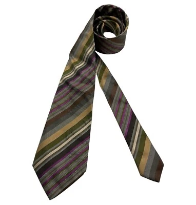 Corbata KENZO Gris/Marrón/Púrpura Rayas Seda LUJO ITALIA Foto 1 de 4