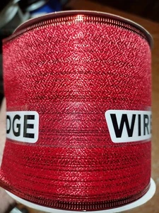RED HOLIDAY RIBBON SPARKLE WIRED EDGE 4" WIDE X 40' LONG SPOOL NEW! - Picture 1 of 3