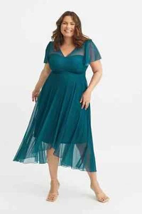 Scarlett & Jo Isabelle Tilly Teal Angel Sleeve Sweetheart Dress. Size 16 RRP £80 - Picture 1 of 4