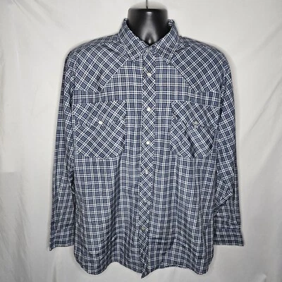 Mens Haband Blue Plaid Stripe Pearl Snap Front Long Sleeve Western Shirt Size L - Image 1 of 4