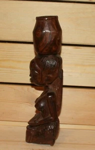 Candelabro estatuilla mujer desnuda madera tallada a mano africana vintage - Imagen 1 de 9
