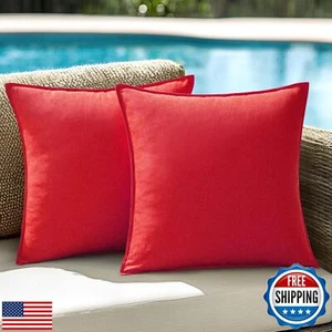 ANRODUO Set of 2 Outdoor Waterproof Pillow Covers 18x18 Inch Red Decorative T - Picture 1 of 5