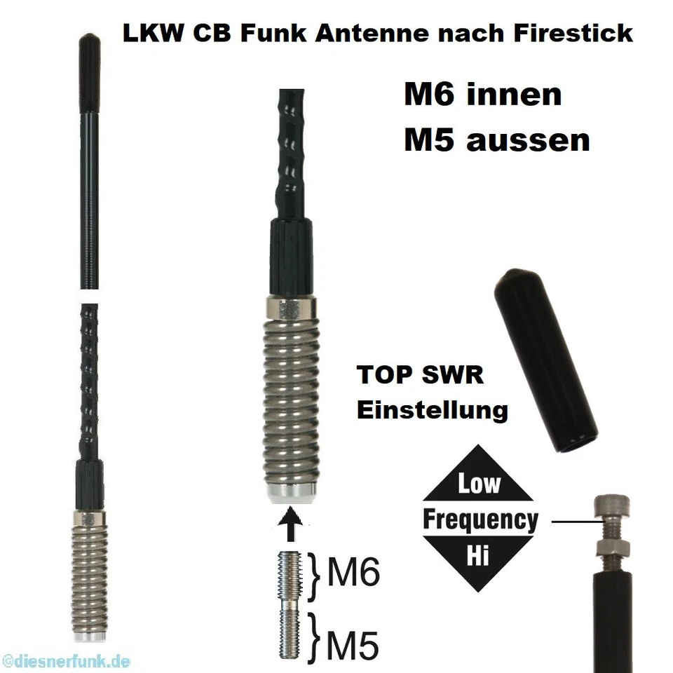 LKW CB Antenne nach Firestick M6 auf M5 60cm 5/8 λ SCANIA VOLVO AXOR ACTROS TOP