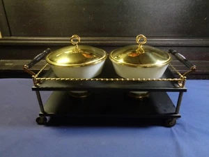 Fire King Chafing Dish White Bowls & Brass - Picture 1 of 10