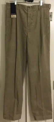 Pantalones de pana Nautica para hombre 34x34 bronceado aparejo doble plisado ajuste clásico ¡NUEVOS CON ETIQUETAS! Foto 1 de 4