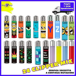 24 Accendini CLIPPER Large e Micro Varie Grafiche Mix a NOSTRA Scelta vari - Foto 1 di 1