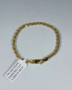 14K Gelbgold über 925 Sterling Silber Diamant italienisches Seil Diamantschliff Kette - Bild 1 von 5