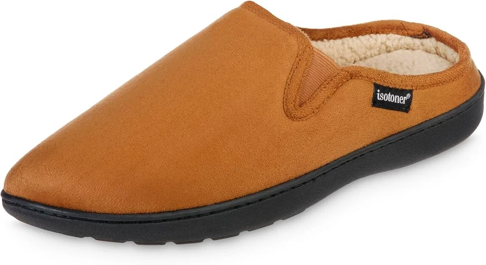Isotoner Men’s Microsuede Hoodback Slipper – Cognac Medium