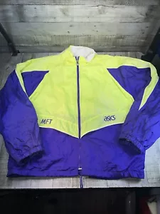 Vintage ASICS MFT Windbreaker / Track Jacket Green And Purple Extra Large - Picture 1 of 10