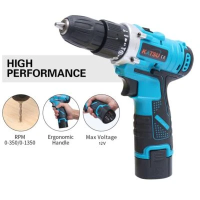 KATSU Cordless 12V Impact Drill Driver With 2 Lithium Li-ion Batteries