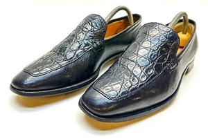 Zapatos de vestir mocasines de cuero de cocodrilo negro Gravati para hombre talla 8M 8 M - Imagen 1 de 11