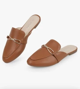 MUSSHOE Size 8 Mules Brown Flats Closed Pointed Toe Backless Loafer Comfort New - Picture 1 of 8