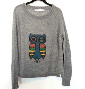 Woolrich Wool Mohair Sweater Womens Size L Frost Gray Owl Lightweight Soft Cute - Picture 1 of 10