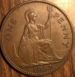 1953 UK GB GREAT BRITAIN ONE PENNY COIN